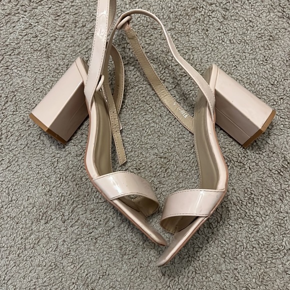ASOS RAID Wink Blush Patent Square Toe Block Heeled Sandals - Picture 6 of 9